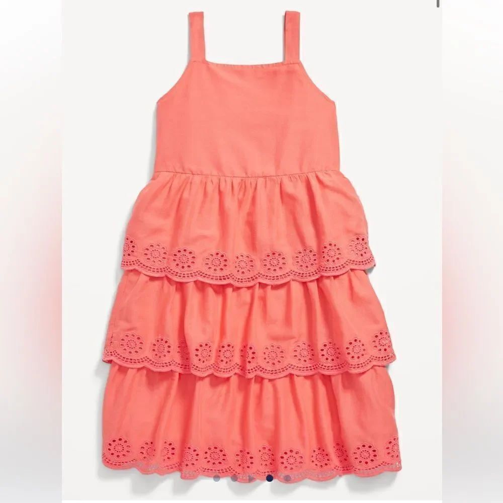 NWT New OLD NAVY Tiered Eyelet Lace Sundress Sundress Coral Orange Girls XXL 18
